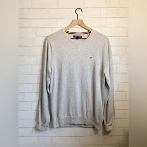 Tommy Hilfiger Mens Unisex Light Gray 100% Cotton Crewneck Classic Logo Sweater